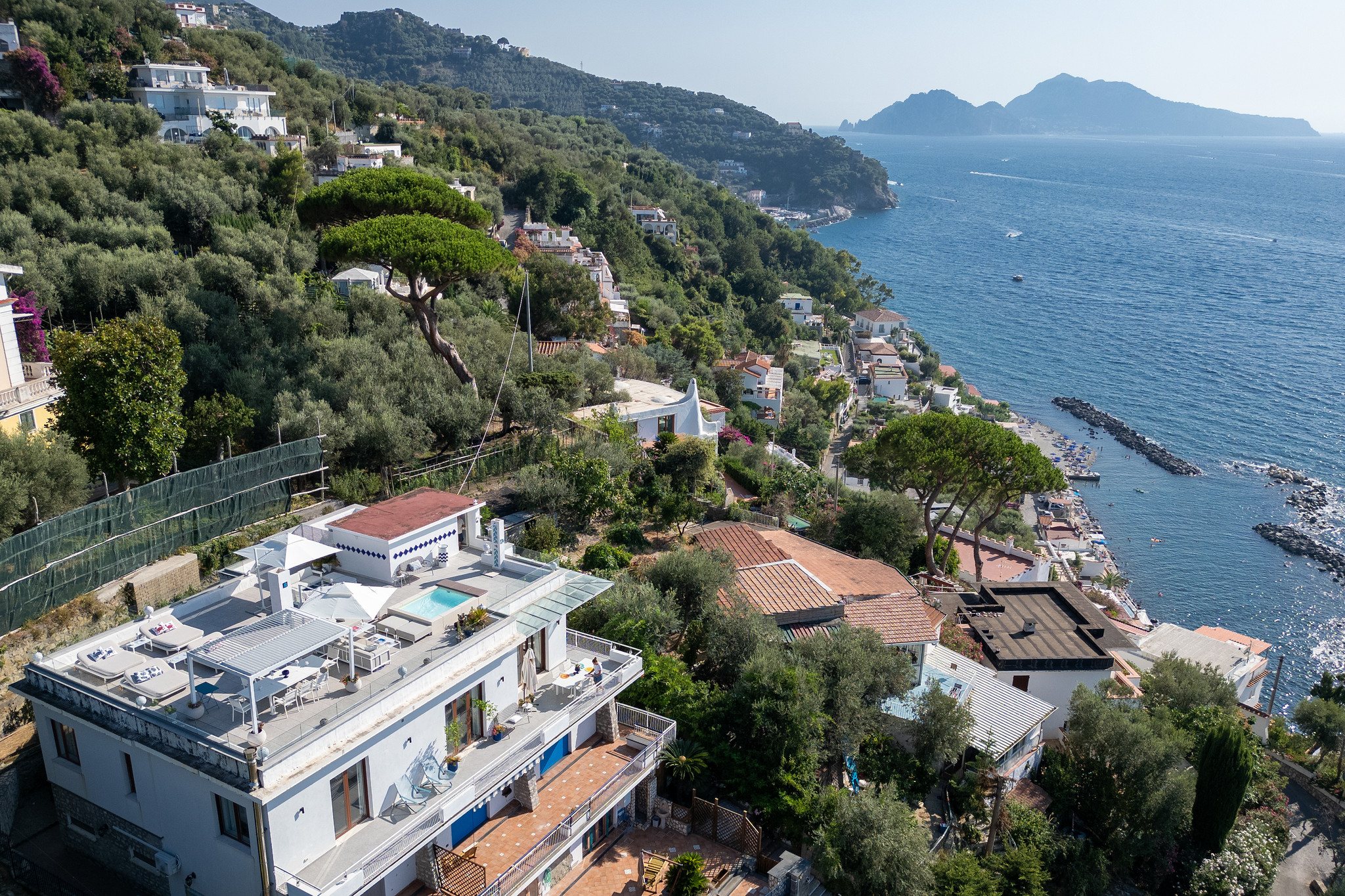 Aerial view of La Balena Blu above the Mediterranean